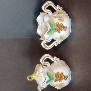 Vintage Miniature Porcelain Creamer Sugar Marked Japan Tree Demensional